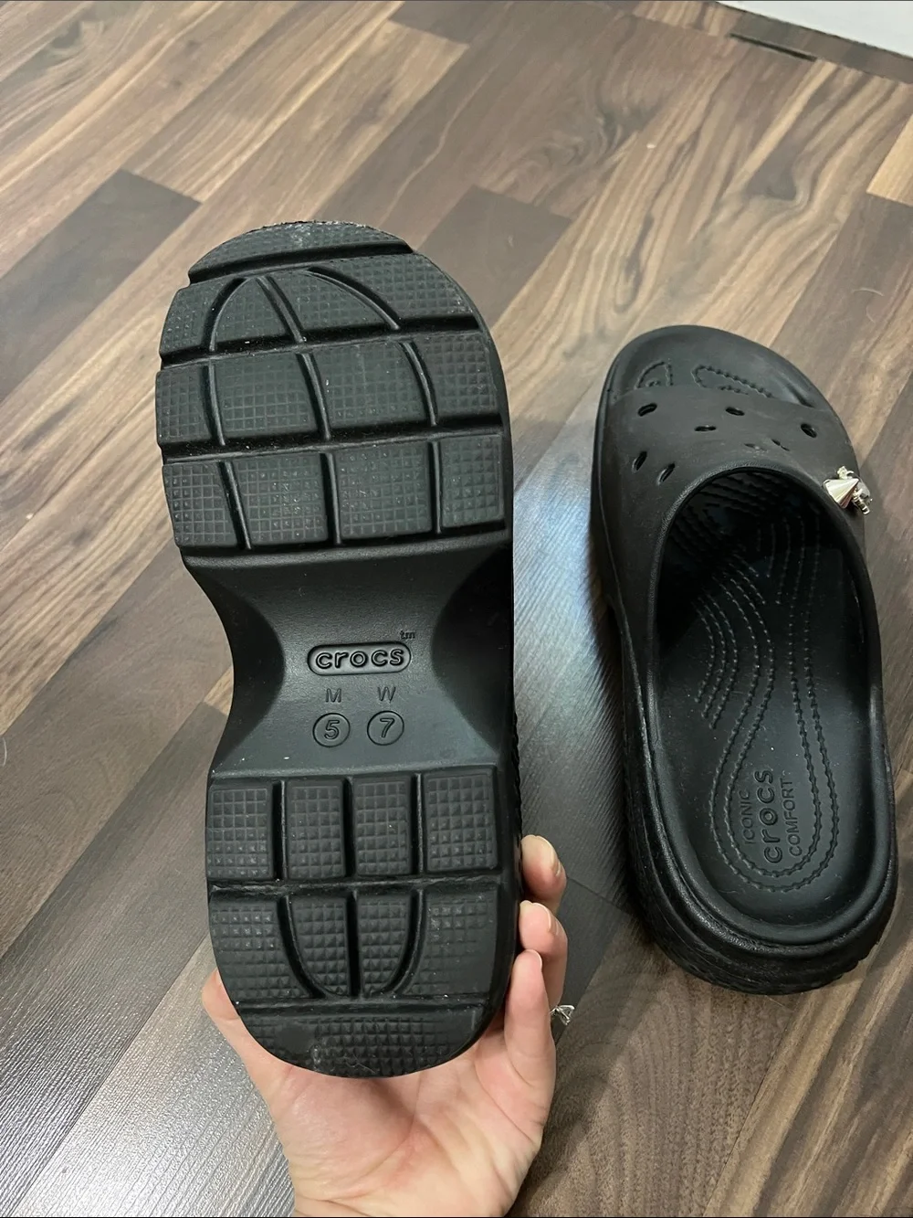 Black Crocs Platform Slide Sandals. Taylor Swift Reputation inspired.